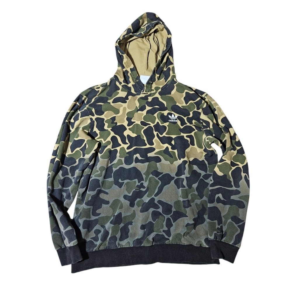 mens Adidas Camo Fade Hoodie Pullover Size Large Sweater *Missing Drawcord